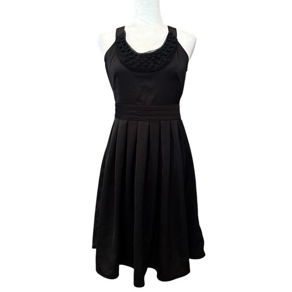 LOFT Black Sleeveless Pleated Button Accent Dress with Bow Women's Size 2 - Picture 1 of 10